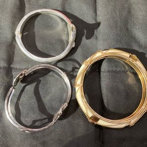 Lot of 3 New Assorted Bangles- Silvertone and Cream